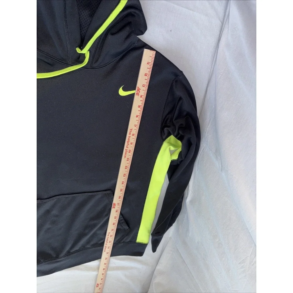 Nike Hoodie Mens Medium Therma Fit Black Neon Green Swoosh Pullover Sweatshirt